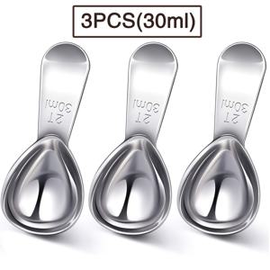 TEMU 커피 스푼 3종 세트, 430 스테인리스 스틸 계량 스푼 (15ml & 30ml), 2가지 사이즈 선택 가능, 짧은 손잡이 스푼, 커피/차/설탕/밀가루 또는 단백질 파우더 분쇄용 레이저 각인 마킹 스푼, 식기세척기 사용 가능