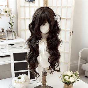 TEMU 누구에게나 어울리는 다용도 데일리 가발, 딥 브라운 긴 머리, 큰 웨이비 컬, 풍성하고 자연스러우며 피부에 친화적이고 스타일리시하며 우아하며 파티와 모임에 이상적