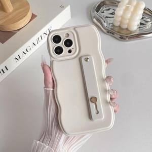 TEMU 휴대폰 케이스 - iPhone 17 Pro Max 케이스, 유연하고 조절 가능한 소프트 핑거 손목 스트랩 스탠드 포함, 웨이브 디자인 및 iPhone 16 Pro Max에 적합한 세련된 소프트 쉘, 버건디 및 흑백 색상으로 제공, 모델 17 Pro, 16 Pro 지원