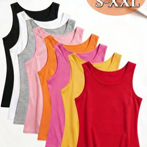TEMU 8개 여성 솔리드 컬러 와이드 스트랩 탱크 탑, 기본 슬림핏 플러스 사이즈 S-XXL, 통기성 및 신축성, 레이어링/아웃도어/봄 여름 데일리 웨어를 위한 다용도 캐미솔