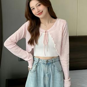 TEMU 여성용 여름 해변 휴가 셔츠, 짧고 가벼운 반투명 숄 재킷, 캐주얼 가디건, 얇고 자외선 차단되는 여성 의류
