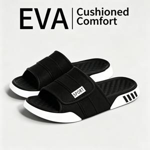TEMU 남성용 스포티 EVA 슬라이드 - 3.0cm 두꺼운 밑창 미끄럼 방지 조절 가능한 스트랩 샌들, 초부드러운 쿠션 오픈토 슬라이드, 여름 헬스장 해변 수영장용