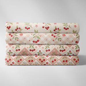 TEMU 4개입 패트 쿼터 원단, 스위트 체리 및 깅엄 프린트, 18 X 22 인치 재단 원단 묶음, 바느질, 퀼팅, 토트백, 지퍼 파우치 및 수제 공예 프로젝트용 부드럽고 쉬운 원단