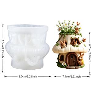 TEMU DIY 시멘트/레진/석고공예용 수지 실리콘 몰드 - 토끼 디테일이 있는 귀여운 토끼와 버섯집 3종 입체 몰드, 다육식물 테라리움용 동화 숲 화분, 데스크탑 정리함, 화분형 펜꽂이, 선물용