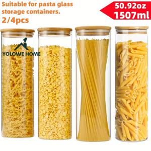 TEMU 2/4개입, 53Oz 식품 보관 유리 용기, 주방 데스크탑 유리 병, 대나무 뚜껑이 있는 유리 밀봉 병, 방수 라벨 및 마커 펜 장착, 파스타, 쿠키 병, 사탕 병, 커피 병 등에 매우 적합, 주방 도구