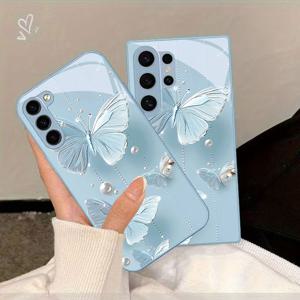 TEMU 휴대폰 케이스 - 드림리 버터플리 진주 프린트 폰 케이스, 삼성 갤럭시 S9+/S10/S20+/S20 울트라/S21 5G/S21+/S22/S23 플러스/S24 플러스/S25/S25 엣지/노트 9/노트 10/노트 10+/노트 20/노트 20 울트라에 적합, 낙하 방지 강화 유리 보호 커버