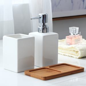 세라믹 비누 디스펜서 3종 세트 (비누병, 컵, 트레이 포함), 심플하고 다용도, 블랙 & 화이트, 11.26온스 수용, 욕실용 비누 디스펜서, 칫솔 & 치약 보관용 컵