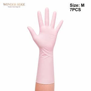 TEMU WONDER BEIGE 12인치 확장 커프 핑크 일회용 니트릴 장갑 터치스크린 호환 부드럽고 신축성 있는 통기성 좋은 유연하고 다재다능한 다용도 가정 관리 일상 청소 루틴 성인 남성 여성