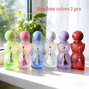 TEMU 랜덤 색상 빈티지 유리 향수 스프레이 병 2개, 30ml/1.01oz, 구형 병뚜껑 및 술 장식 포함 | 대용량 화장품 용기, 가정용, 여행용, 선물용으로 적합 (빈 병)