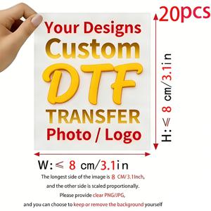 TEMU 20개/세트 맞춤형 DTF 열전사 스티커, 사진/로고/문구로 인쇄 가능한 맞춤형 다리미 붙이패치, 세탁 가능, 티셔츠, 스웨트셔츠, 재킷, 청바지, 백팩, 장식용 베개에 적합, 가족/학교/동아리 활동용 DIY 다리미 열전사지