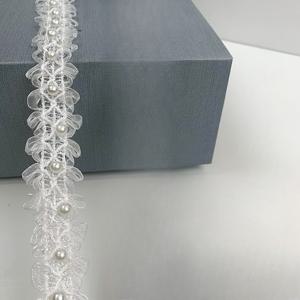 TEMU 수제 화이트 오간자 레ース 리본, 구슬 및 인조 진주 포함 - DIY 공예, 댄스 의상, 모자, 가방, 스커트 칼라, 옷깃에 적합한 3가지 사이즈 - 의류 액세서리용 멀티 비드 리본, 리본 비드 장식