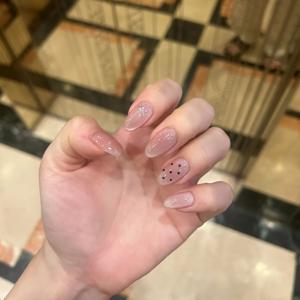 TEMU 숏 오벌 통근용 폴카 도트 캣아이 네일 아트 10개, 부드럽고 화사함을 더해주는 우아하고 데일리한 숏 네일 스티커