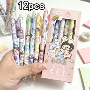 TEMU 귀여운 만화 캐릭터 열에 반응하는 지우개펜 12개입, 0.5mm 극세필 검정 잉크, 컴포트 그립 수성심볼펜