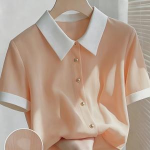 TEMU 여성용 우아한 플리츠 쉬폰 블라우스, 넓은 소매와 화이트 칼라
