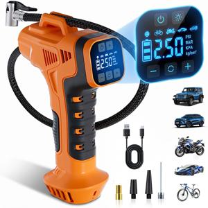 TEMU Suitu 휴대용 무선 타이어 공기 주입기, 고출력 차량용 에어 컴프레서, 최대 공기 압력 150 PSI, 디지털 디스플레이 및 자동 차단 기능이 있는 전동 타이어 펌프, 정확한 압력 감지, Type-C 고속 충전 지원, 내장 조명 램프