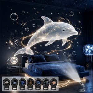 TEMU 꿈의 해양 생물 USB 장식 프로젝션 램프, 휴대용 LED 앰비언트 야간 조명, 다양한 패턴 디자인: 고래, 해파리, 낚시어, 고래, 별모양 해파리, 해파리, 문어, 바다마법사, 침실, 게임방에 적합