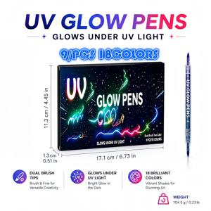 TEMU UV 야광 이중 헤드 투톤 형광펜 6개입-12색/9개입-18색 자외선 변색 그래피티펜 파티 아트 창작용 특수 야광펜 전문가용 미술용품