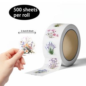 TEMU 레이저 전사 스티커 500매/롤, 화관병초, 라벤더, 데이지, 야생화, 블루 플로럴 리넨을 포함한 꽃과 식물 테마. 저널, 책 메모, DIY 선물 포장, 생일 카드, 문구류 장식에 적합. 숲에서 영감을 받은 신선한 스타일의 작품에 특히 이상적