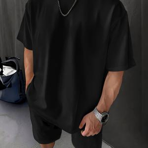 남성용 통기성 퀵 드라이 티셔츠 - 헤비웨이트 캐주얼 데일리 반팔, 라운드넥 반팔 상의, 간편한 디자인, 편안한 착용감, 에너지 넘치는 라이프스타일, 오프