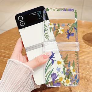 TEMU 휴대폰 케이스 - 삼성 갤럭시 Z Flip 6/Z Flip 5 5G/Z Flip 7용 투명 폰 케이스. 낙하 방지 기능이 있는 하드 PC 디자인. 여성에게 적합한 꽃무늬 패턴이 장식된 스타일리시하고 우아한 완전 접이식 커버입니다.