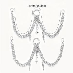 2개 Y2K 고딕 스타일 신발 장식, 멀티 체인 박기검 디자인 신발 액세서리, 남녀 공용 멋진 스타일, 컴뱃 부츠 장식, 가을/겨울 착용, 할로윈/크리스마스 선물