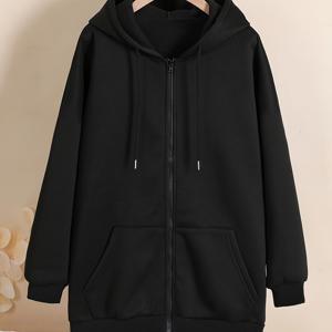 TEMU 플러스 사이즈 - 플러스 사이즈 - 플러스 사이즈 여성 겨울 긴팔 지퍼 후드 드로스트링 재킷 다용도 단색 스웨트셔츠
