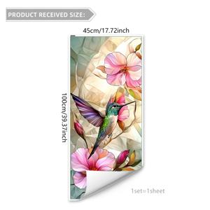 TEMU 1개 (45 X 100Cm) 빈티지 벌새 플로럴 장식 유리 창문 클링 필름 미화 스테인드 글라스 스티커 BDJ12000-YX