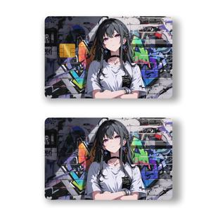 1 세트 2pcs ACGN 스타일 소녀 패턴 - 신용 카드 스티커 #창의적인 소형 선물 #매트 효과 #내구성 PVC 카드 스티커, 개인 정보 보호, 긁힘 방지 - 신용 카드, 은행 카드, 교통 카드에 완벽