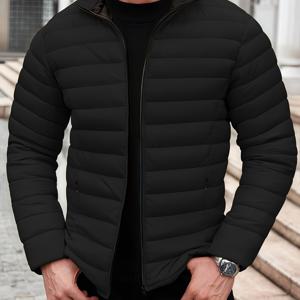 TEMU 남성용 솔리드 컬러 패딩 코트, 가을 겨울용 방풍 보온 재킷, 지퍼 사이드 포켓 - 휴대 및 보관이 간편, 야외 활동, 러닝, 낚시, 캐주얼 웨어, 데이트에 이상적. 가을 겨울 필수 방풍 아우터, 트렌디한