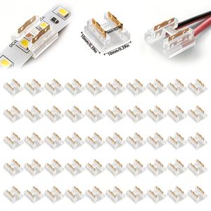 2핀 8mm LED 스트립 커넥터 50개입, 투명, 납땜 불필요, 전선 연결용, LED 스트립 또는 LED 스트립 사이 연결용, COB 및 SMD LED 스트립에 적합, LED 조명 연결을 위한 안전한 연결 보장