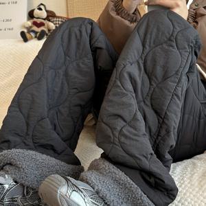 TEMU 남성용 캐주얼 스포츠 팬츠, 가을/겨울 패셔너블하고 활용도 높은 안감 보온성 강화 스트레이트핏 바지, 신축성 있는 허리밴드와 드로스트링 포함, 가을 겨울 데일리 캐주얼웨어용