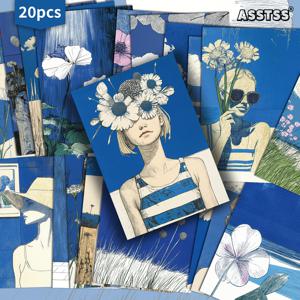 TEMU 20팩 ASSTSS 레트로 핀업 걸 카드 - 빈티지 잡지 종이, 봄 여름 꽃 선물, 파란 배경 & 클래식 핀업 일러스트, 스크랩북, 공예, 수집용 장식 그림 카드