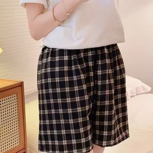 TEMU 다크 체크무늬 프린트 수면 바지, 편안한 100% 탄성의 여성용 루즈핏 캐주얼 반바지, 포괄적인 프린팅 원단, 사계절에 어울리는 홈웨어 4시즌 사복, 통기성과 쾌적함