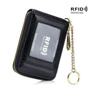 여성용 RFID 신용카드 홀더 지갑, 열쇠고리 & ID창 천연 가죽 지퍼 카드 케이스