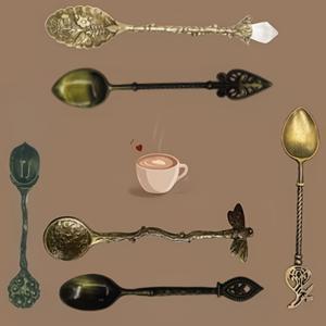TEMU 6가지 스타일의 고급 메탈 커피 스푼, 디저트 스푼, 아이스 티 스푼, 엠보싱 바 스푼, 가정 식당 선물 다이밍 스푼, 선물 가방 세트