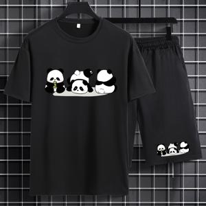 청소년 오버사이즈 반팔 반바지 세트, 새로운 여름 트렌디 브랜드 프린팅 남성 캐주얼 스포츠 상의 세트, 플러스 사이즈