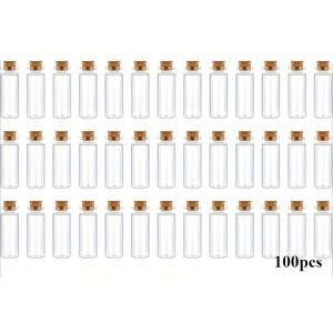 50/100개 소형 유리병 코르크 스토퍼 포함, DIY 미니 유리 병 (10ml), 예술 공예품 전시 및 파티 장식용