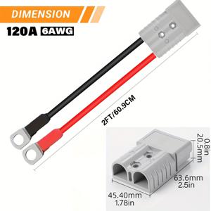 AGA 1개 120A 배터리 어댑터, 6AWG-1/2/3ft 케이블 스트랩 O-터미널 - 전기 지게차 충전 플러그, 윈치 트레일러 커넥터 키트, 충전 플러그 연결용 퀵 릴리스 키트