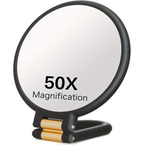 50배 확대 거울, 양면 1X/50X 확대 - 휴대용 핸드헬드 메이크업 거울, 360° 조절 가능 손잡이, 접이식 여행용 디자인, 배터리 불필요 - 전문 메이크업, 얼굴 털, 눈썹, 잡티 제거용 - 이상적인 뷰티 도구 선물