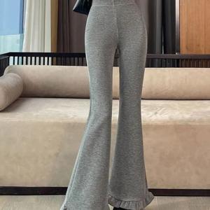 TEMU 레이스 러플 장식 미니 부츠컷 팬츠 2026 봄여름 신상 여성 하이웨이스트 신축성 레저팬츠 하의