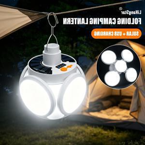 충전식 접이식 캠핑 태양광 손전등 1개, 텐트용 걸이형 접이식 LED 랜턴, USB 충전식 접이식 휴대용 가정용 실내/실외 비상 조명