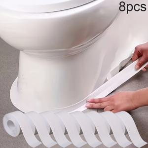 TEMU 샤워실, 욕조, 가장자리용 자가접착 PVC 코킹 테이프 8롤, 씰링 스트립, 욕실, 도어 프레임, 창문 트림 - 필앤스틱 설치, 방습 차단막