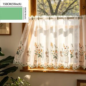 1개 미적 자수 꽃병 소형 플로럴 커튼, 침실 베이 윈도우 장식 드레이프, 주방 욕실 반창고, 모리 스타일 소형 창문 가리개