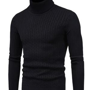TEMU 남성용 케이블 하이넥 스웨터, 따뜻한 베이스 레이어 탑, 니트
