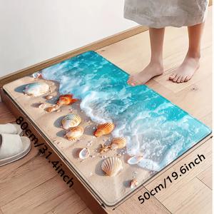 TEMU 1개 해양 테마 물결 해변 조개껍데기 패턴 긴 러너 매트, 주방, 욕실 현관, 세탁실 장식에 적합