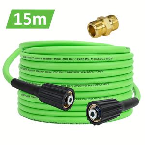 TEMU 15M/ 50Ft * 200Bar/ 2900Psi BEAR FORCE 소프트 플렉시블 고압 세척기 그린 호스 (M22-14/ 15mm 황동 피팅 포함), 꼬임 방지 연장 호스, OEM 품질 업그레이드 교체용 파워 워셔 물 호스, 그린 튜브