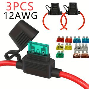 TEMU 12V ATC/ATO 블레이드용 3개 12AWG 인라인 파스 홀더 - 10A, 15A, 20A, 25A, 30A, 40A 파스 포함 - 내구성이 뛰어난 구리 구조, 자동차, 트럭, 보트에 이상적, ATC 블레이드 호환성|컴팩트 파스 홀더|구리 파스 홀더