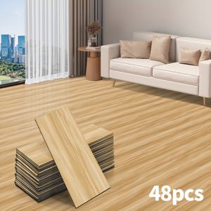 TEMU 24/48개 나뭇결 접착식 바닥재, 15cm X 40cm, 1.5mm 두께 IXPE 소재, 집 꾸미기 타일, 떼어내고 붙이는 방식, 내마모성, 간편한 세척 및 설치, 거실, 침실, 주방, 사무실 바닥 리모델링용