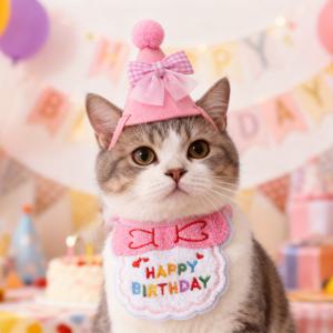 TEMU 애완견과 고양이 생일 장식 세트, 글자 비브 + 리본 생일 모자 포함, 가볍고 귀여운 액세서리, 다양한 색상, 조절 가능한 끈, 휴일 애완동물 의류와 호환, 소형 및 중형 애완동물에 적합