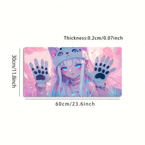 1개 대형 사이즈 e스포츠 게이밍 마우스 패드, 핑크 & 블루 고양이 귀 소녀 귀여운 패턴, 고무 밑 대형 사이즈 데스크 매트 사무실 책상 액세서리, 컴퓨터 장식 액세서리 데스크탑 장식 게이밍 마우스 패드, 게이머를 위한 이상적인 선물, 초장시간 데스크 매트